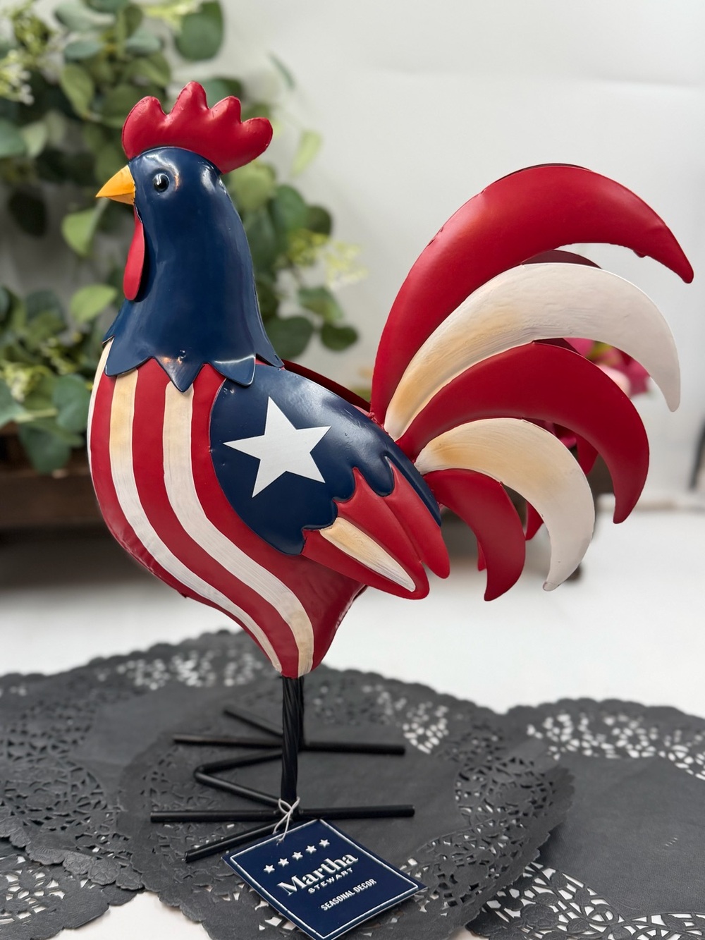MARTHA STEWART Americana Metal ROOSTER Decor PATRIOTIC Stars & Stripes NWT